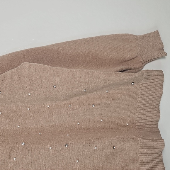 iKnit Pearl Embellished Tan Sweater (XL) Cozy Chic Pullover - Picture 7 of 11